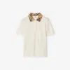 Burberry Check Collar Equestrian Knight Polo Shirt In White