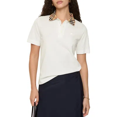 Burberry Women Cotton Polo Shirt With Checked Collar In White