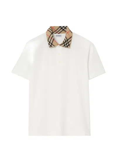 Burberry Short-sleeved Cotton Polo Shirt With Contrast Tipping In White
