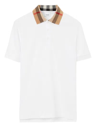 Burberry Check-collar White Polo Shirt With Three-button Placket
