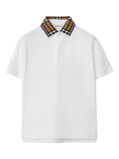 BURBERRY CHECK-COLLAR COTTON POLO SHIRT