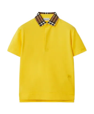 Burberry Check-collar Cotton Polo Shirt In Yellow