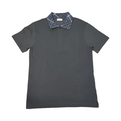 Burberry Check Collar Cotton Polo Shirts Charcoal Grey In Gray