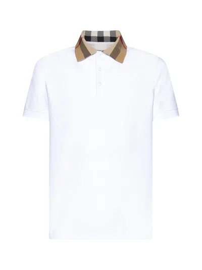 Burberry Check-collar White Polo Shirt With Three-button Placket