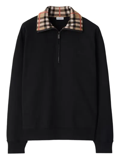 BURBERRY CHECK-COLLAR COTTON SWEATSHIRT