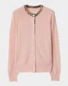 Burberry Check Collar Crewneck Cardigan In Pink