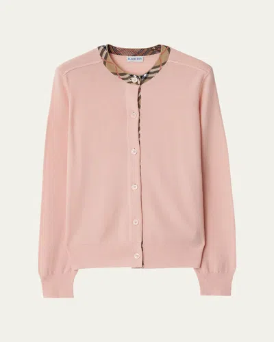 Burberry Check Collar Crewneck Cardigan In Pink