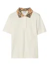 Burberry Check Collar Equestrian Knight Polo Shirt In White
