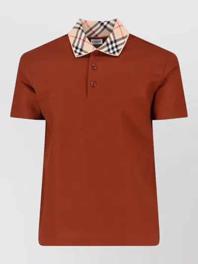 Burberry Check Collar Knit Polo Short Sleeve In Brown