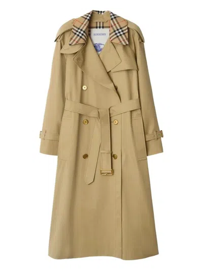 Burberry Check Collar Long Castleford Trench Coat Clothing In Multicolor