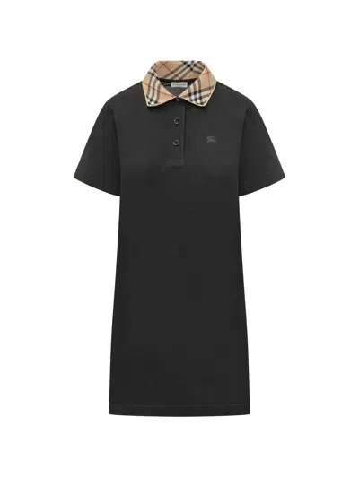Burberry Check-collar Mini Dress In Black