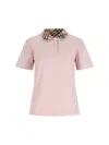 Burberry Pink Check Collar Cotton Polo In Pink