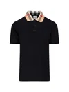 Burberry Check Collar Cotton Cody Polo Shirt In Black