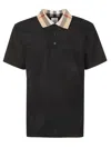 Burberry Men Check Collar Cotton Polo Shirt In Blue