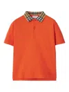 Burberry Check Collar Cotton Polo Shirt In Orange
