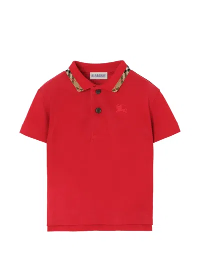 Burberry Babies' Check Collar Polo Shirt In Red