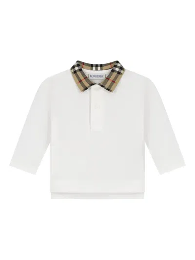 Burberry Babies' Check-collar Polo Shirt In White