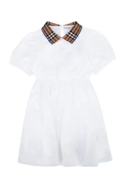 Burberry Kids' Check-collar Short-sleeved Dress In White
