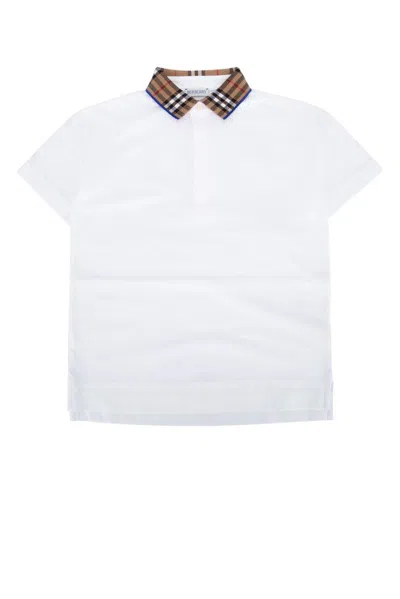 Burberry Kids' Check-collar Short-sleeved Polo Shirt In White