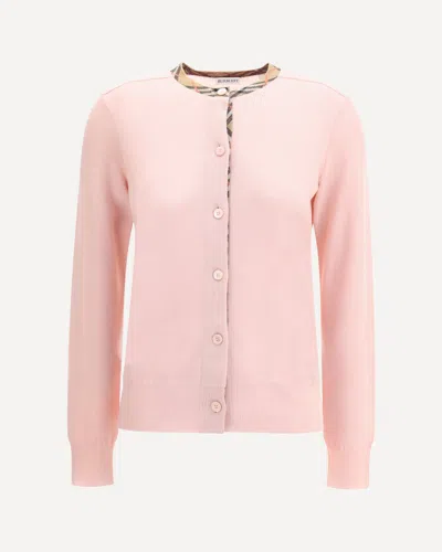 Burberry Check Collar Wool Cardigan In Pink
