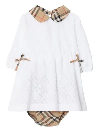 Burberry Babies' Check-collared Bow Dress In White