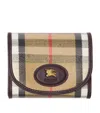 Burberry Compact Wallet With Leather Inserts In Check Pattern In Sand