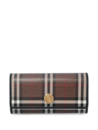 Burberry Check Continental Wallet In Brown