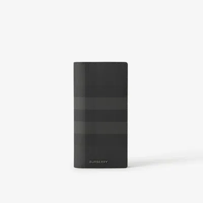 Burberry Check And Leather Continental Wallet In Charcoal