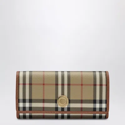 Burberry Check Continental Wallet In Coated Cotton Blend, Beige