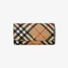 Burberry Check E-canvas Continental Wallet In Sand