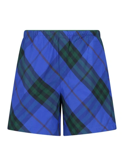 Burberry Checkered Twill Swim Shorts In Blue