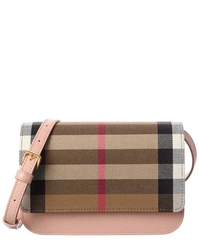 Burberry Check Cotton & Leather Shoulder Bag In Pink
