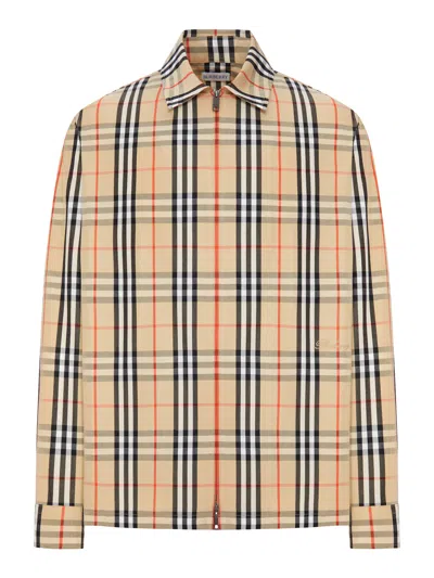 BURBERRY CHECK COTTON AND LINEN OVERSHIRT