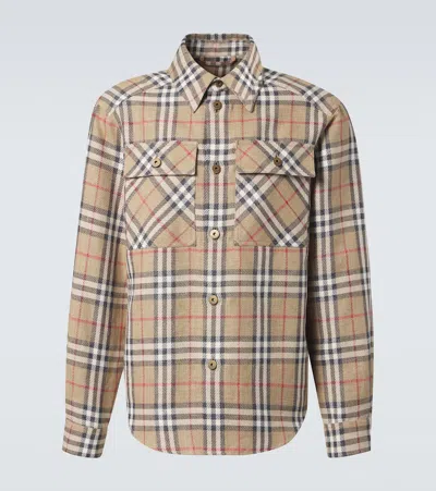 Burberry Checkered Cotton-linen Shirt With Flap Pockets In Brown