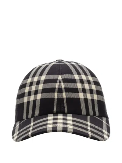 Burberry Check Cotton Baseball Cap In Black