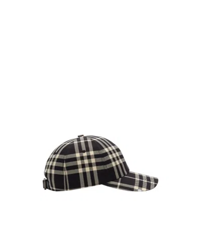 Burberry Check Cotton Baseball Cap In Black
