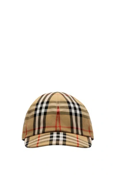 Burberry Childrens Check Cotton Baseball Cap In Brown