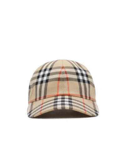 Burberry Check Cotton Baseball Cap In Brown