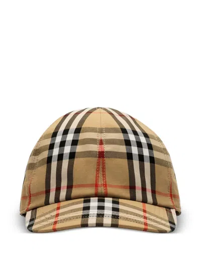 Burberry Kids' Check Cotton Baseball Cap In Brown