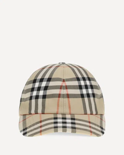 Burberry Check Cotton Baseball Cap In Neutral