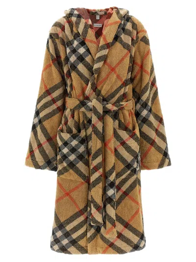 Burberry Check Cotton Bathrobe In Brown