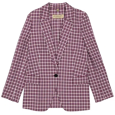 Burberry Check Cotton Blazer Jacket In Burgundy