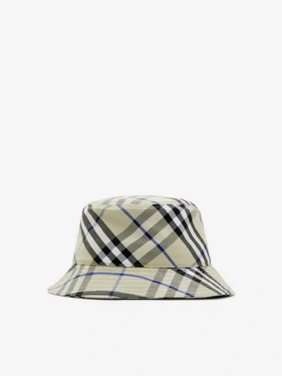 Burberry Check Cotton Blend Bucket Hat In Lichen