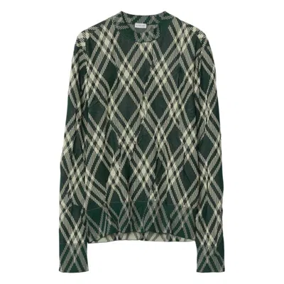 BURBERRY BURBERRY CHECK COTTON BLEND CRINKLED SWEATER