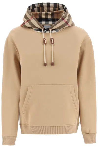 Burberry Check Cotton Blend Hoodie In Beige