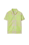 Burberry Childrens Check Cotton Blend Shirt In Vivid Lime