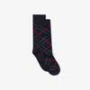 Burberry Checked Cotton-blend Socks In Blue
