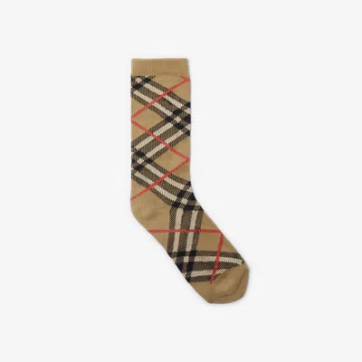 Burberry Check Cotton Blend Socks In Brown