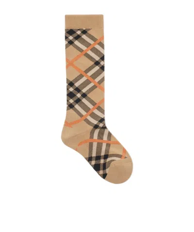 Burberry Check Cotton Blend Socks In Sand-colored