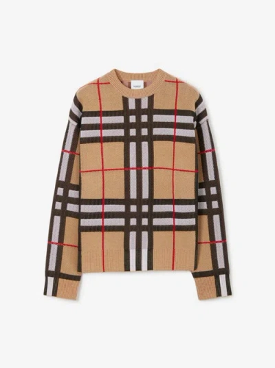 Burberry Check Cotton Blend Sweater In Archive Beige